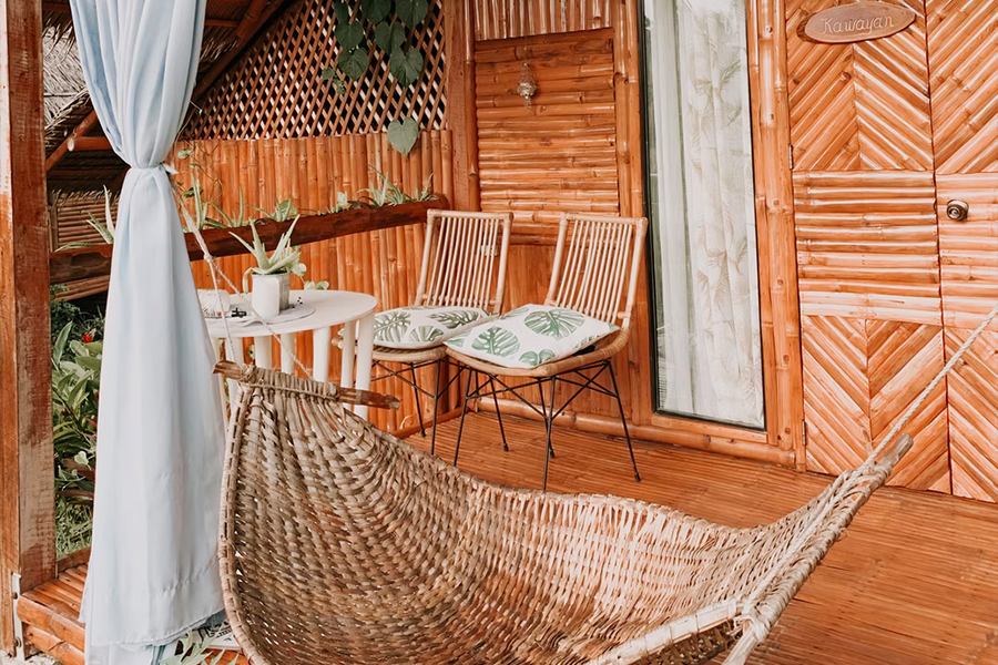 Bamboo hammock and chairs for patio