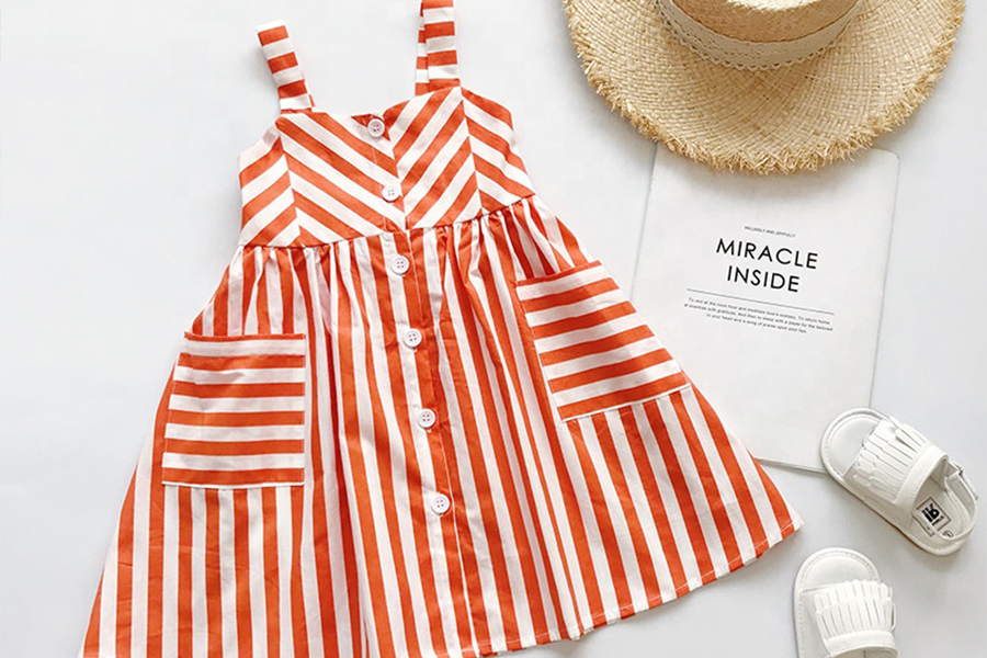 White and red striped dress for little girls