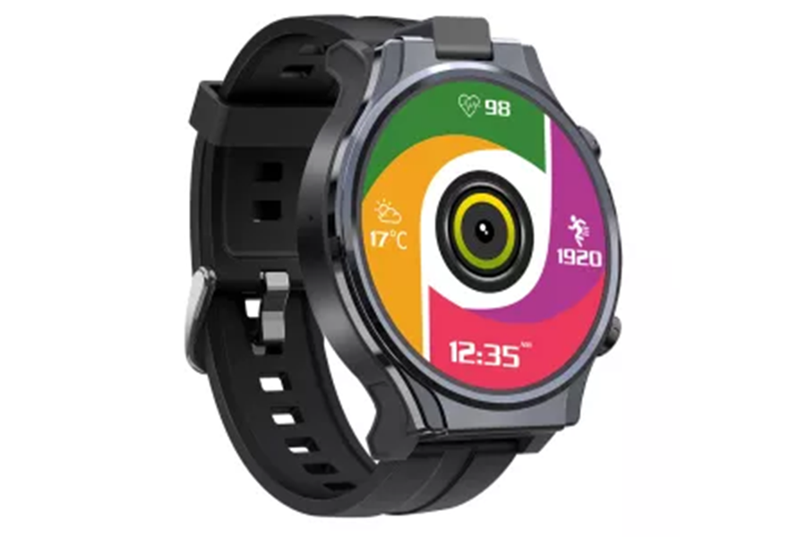 A black KOSPET Prime 4G LTE Smartwatch with around touchscreen