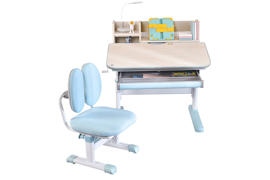 Adjustable study desk and chair set with in-built storage
