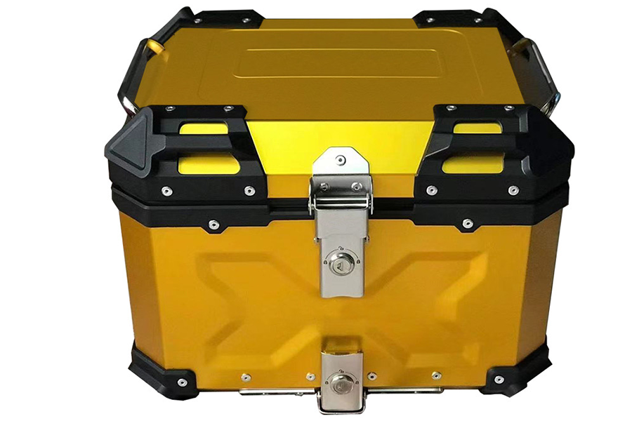 Aluminum motorcycle top box in yellow color