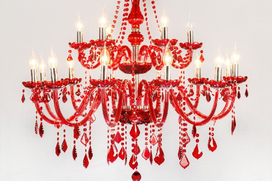 Hotel lobby red crystal colored vintage chandelier