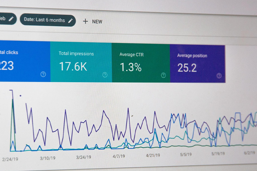 Monitor showing advertising analytics