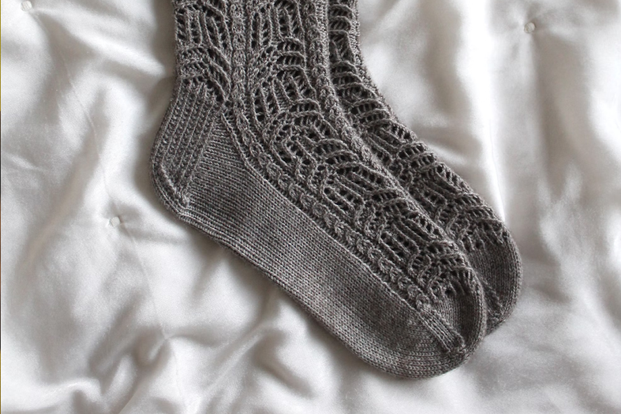 A pair of gray knitted socks