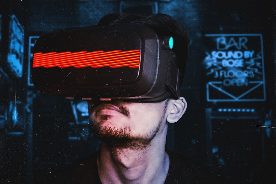A man is wearing a VR headset
