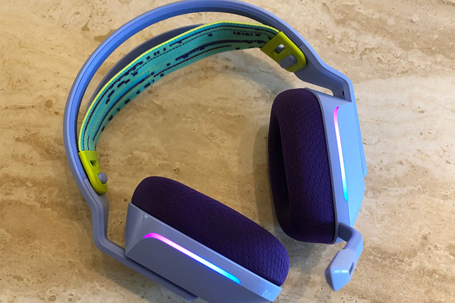 Blue aesthetically beautiful gaming headsets laid on a table
