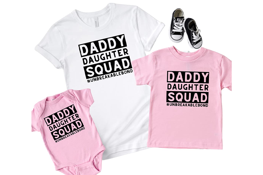 Daddy & me outfits in pink and white with matching messaging