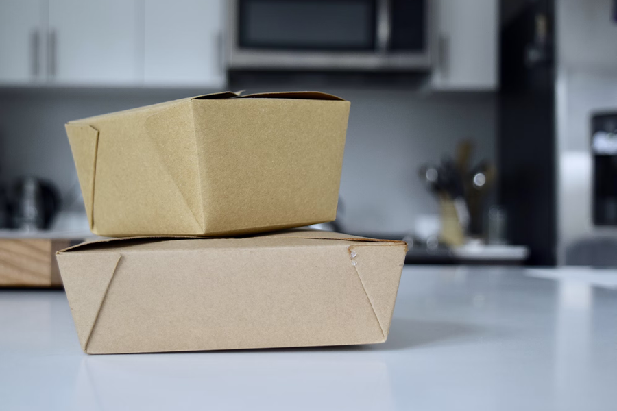 Kraft paper boxes stacked on top of each other