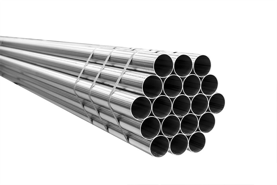 A wrapped stack of hollow steel tubes