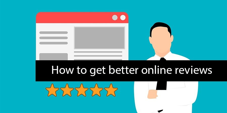 2D illustration of man with 5-star online rating
