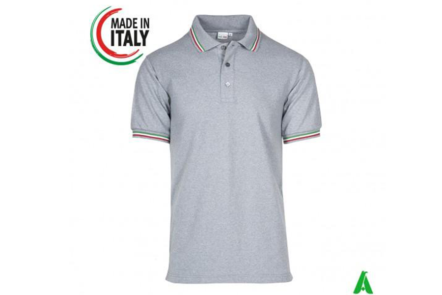 Made in Italy men's polo shirt with custom embroidery tricolor flag