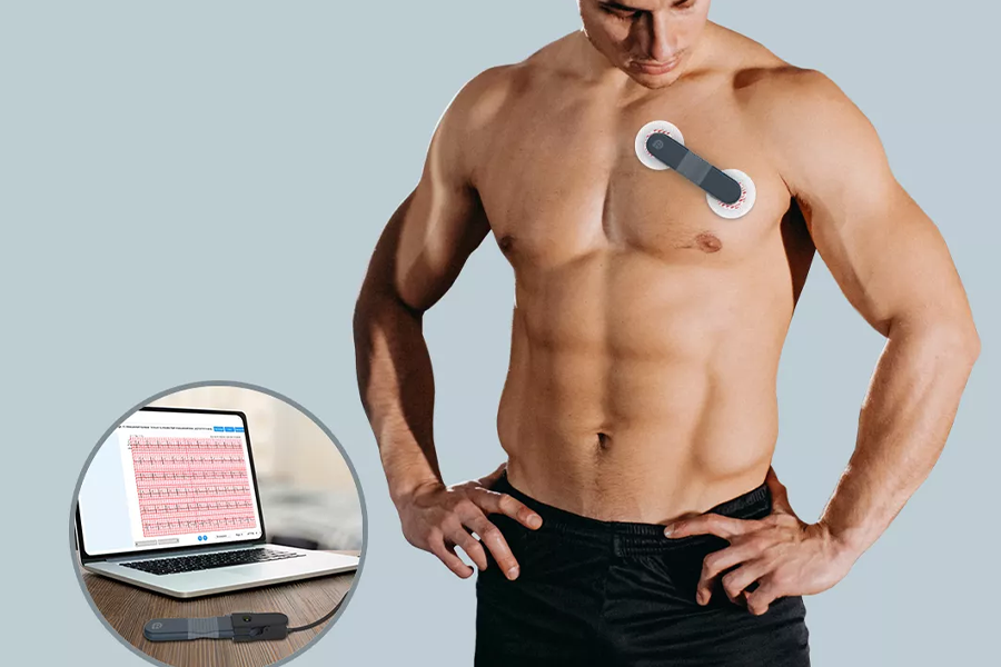 Man wearing a heart rate monitor on his chest