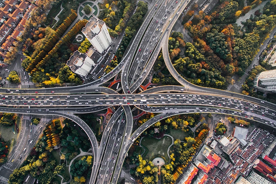 Aerial photo of complex highways