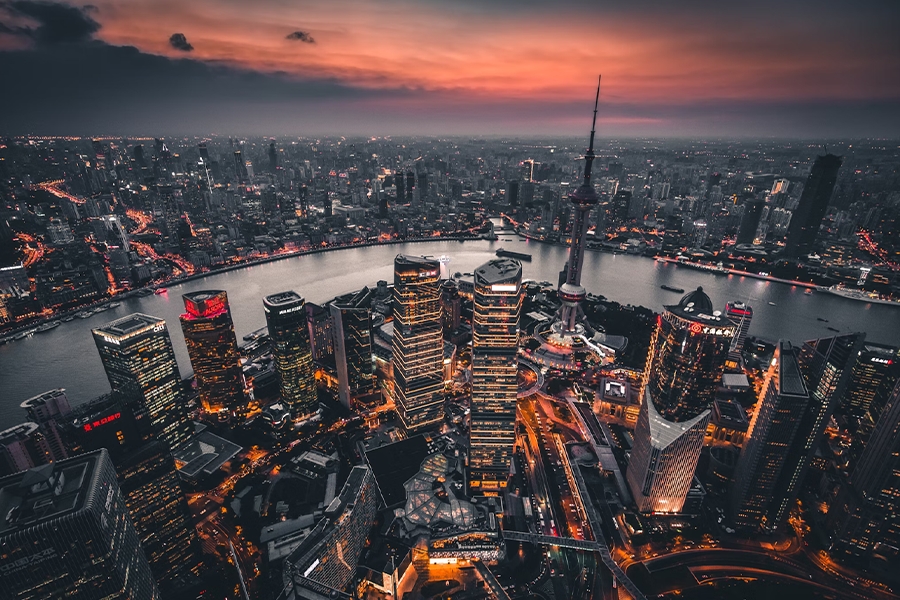 Skyscrapers in Shanghai during sunset