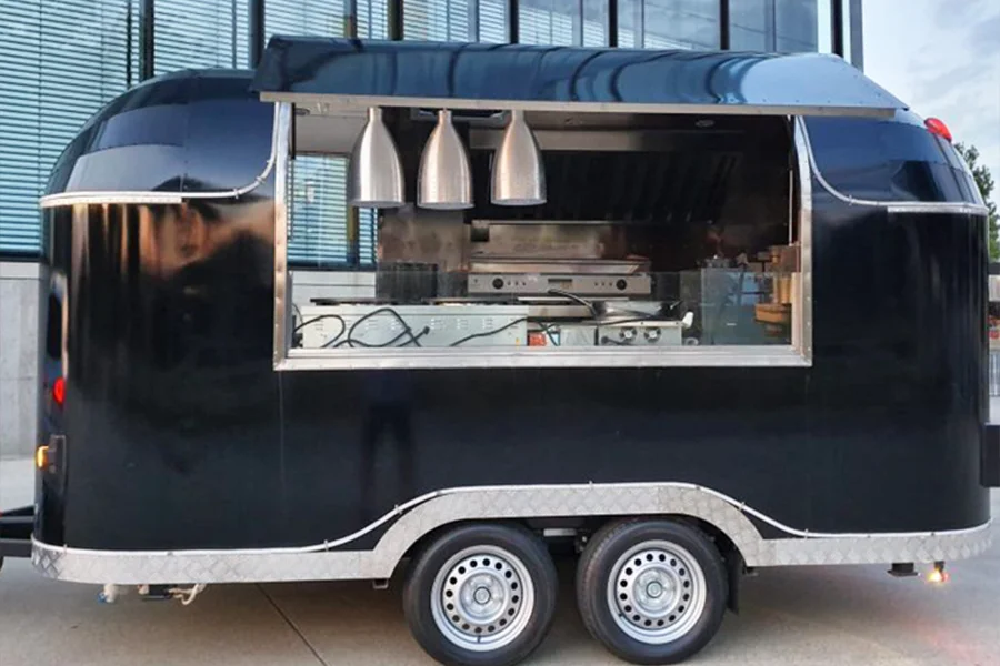 An open food truck that can be towed