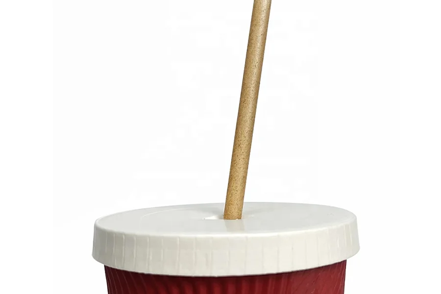 Brown biodegradable sugarcane straw in a cup
