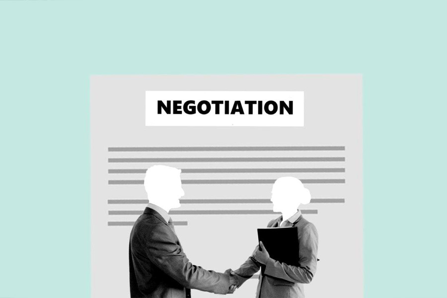 Illustration of business partners shaking hands at negotiation