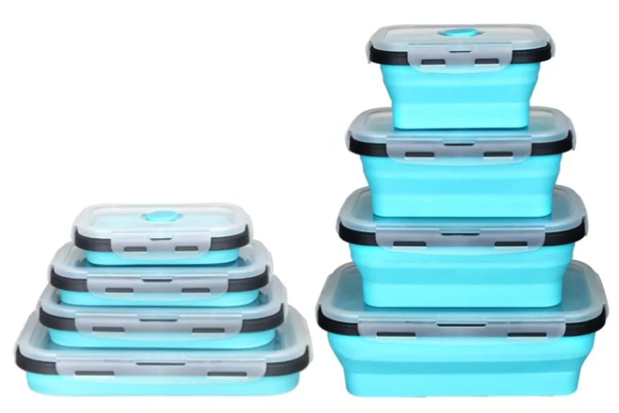 Light blue collapsible silicone lunch boxes