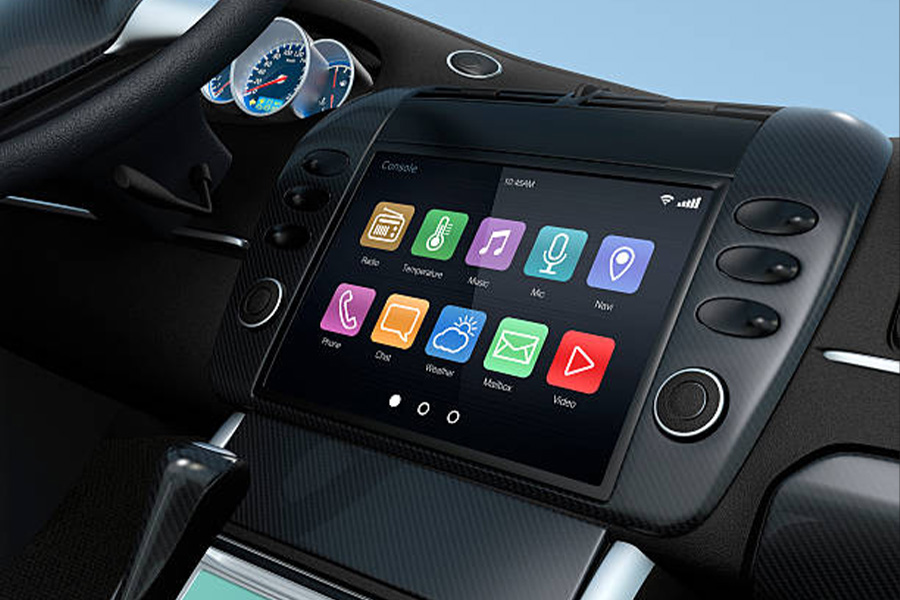 multimedia car screen with android apps displayed on it