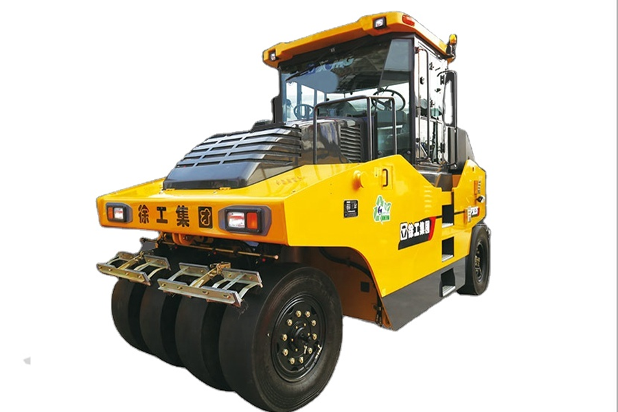 yellow pneumatic tired road roller