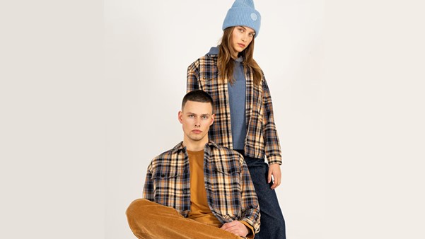 A Female And Male Wearing The Same Checkered Jacket Design