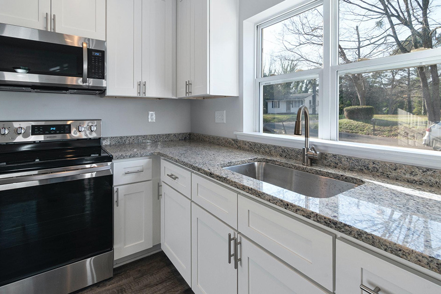 A granite kitchen countertop