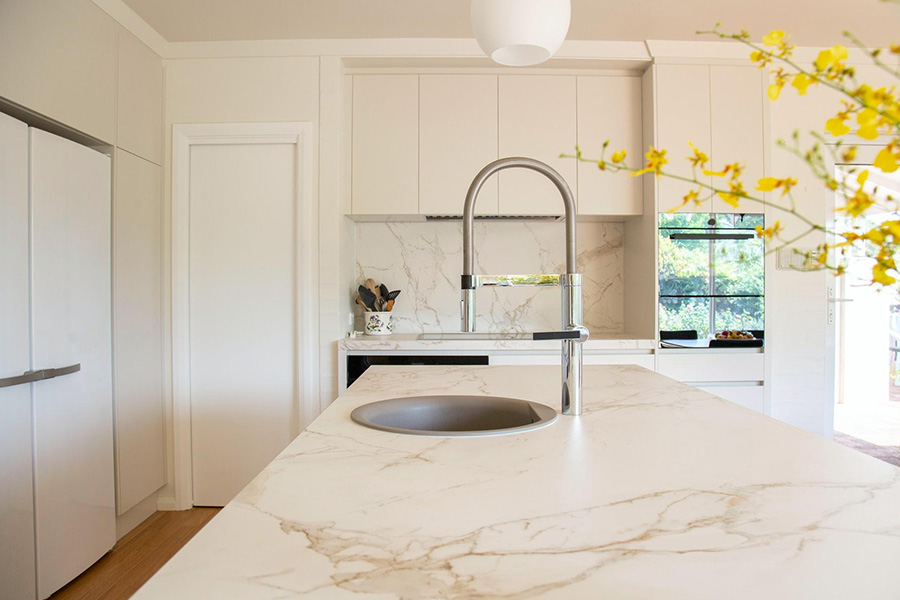 A marble kitchen countertop