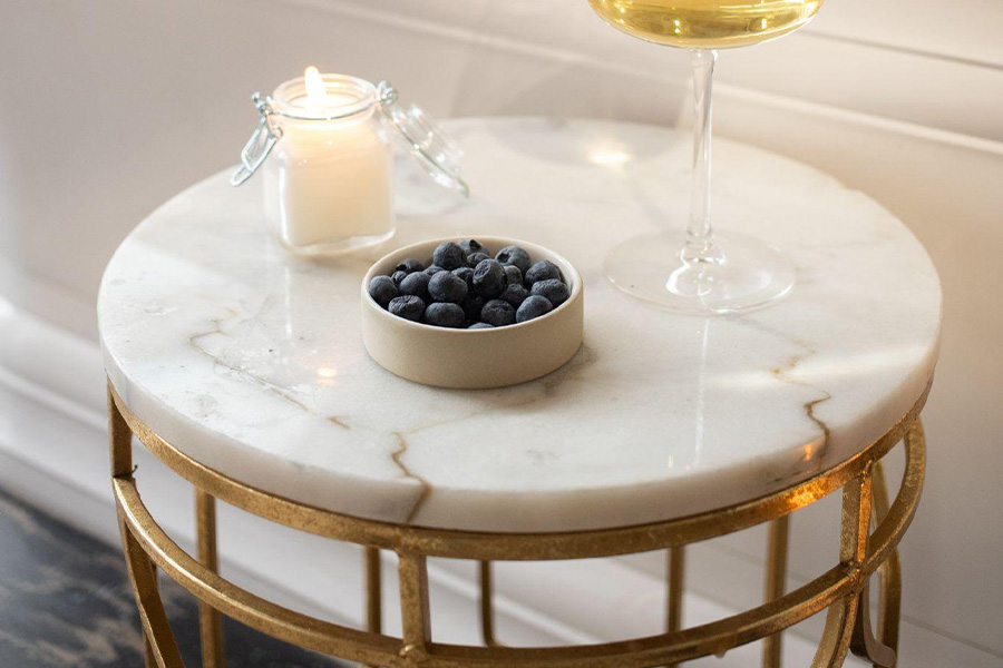 A marble table with a glossy finish
