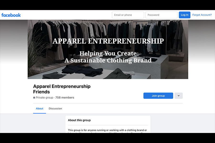 Apparel Entrepreneurship Facebook homepage for clothing retailers