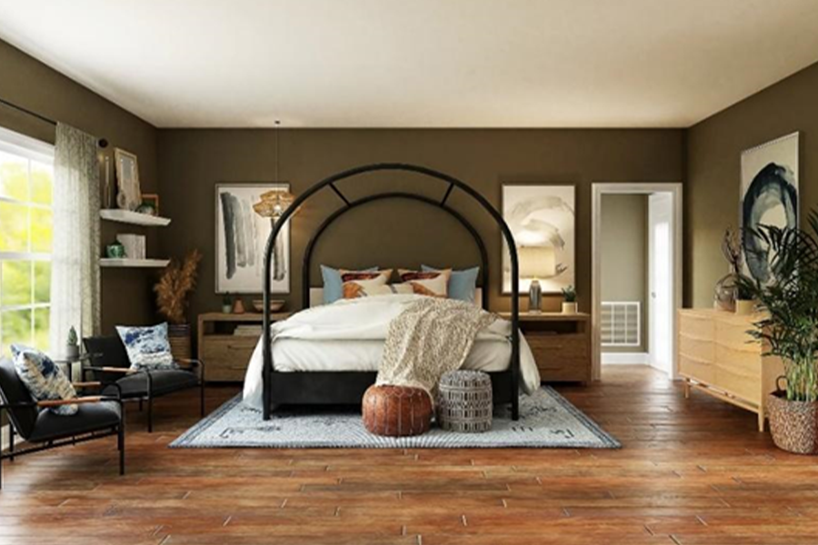 Black metal arched canopy bed