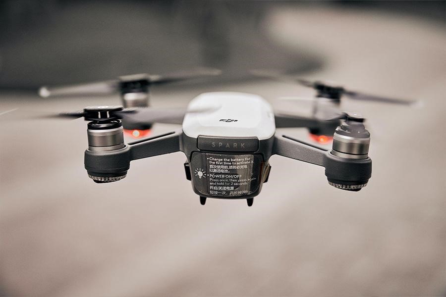 Camera drone captured in flight