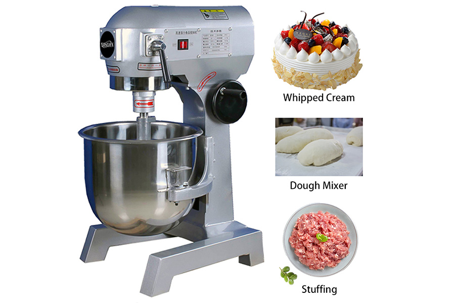 Commercial dough mixer with output next to it
