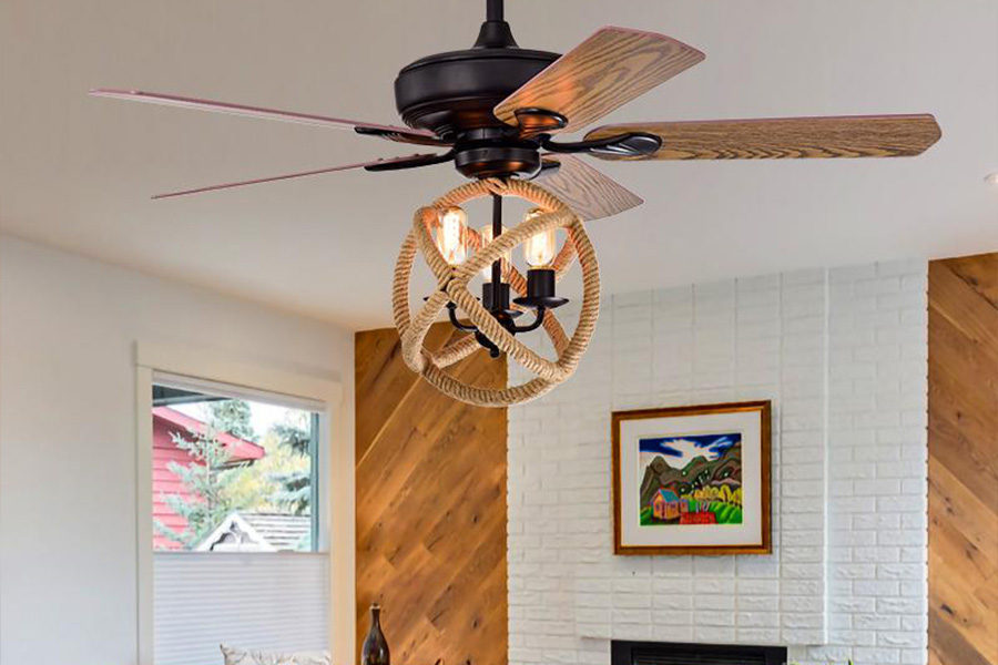 Farmhouse-style LED integrated ceiling fan
