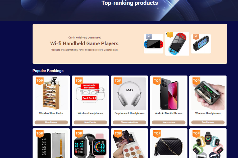 Homepage of Alibaba’s top-ranked products list