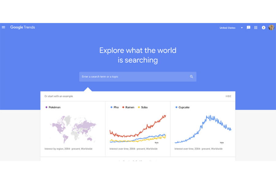 Homepage of Google Trends on a computer