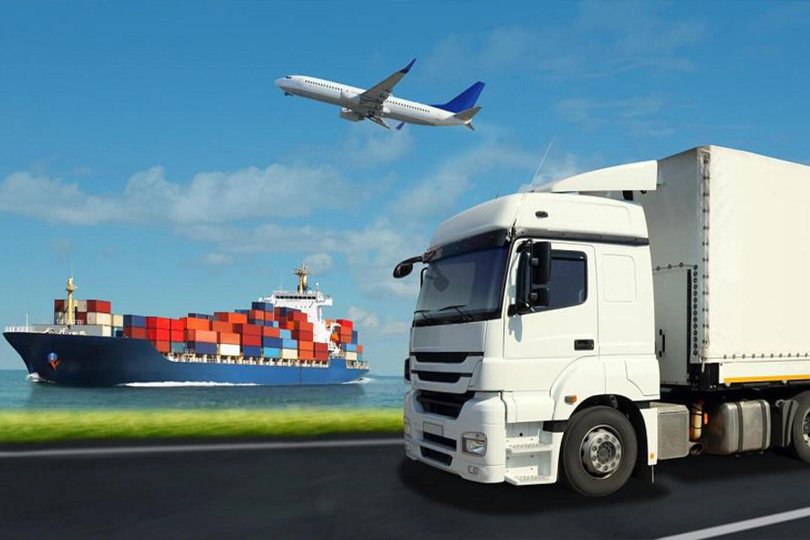 Images of different cargo transports, ship, plane and truck
