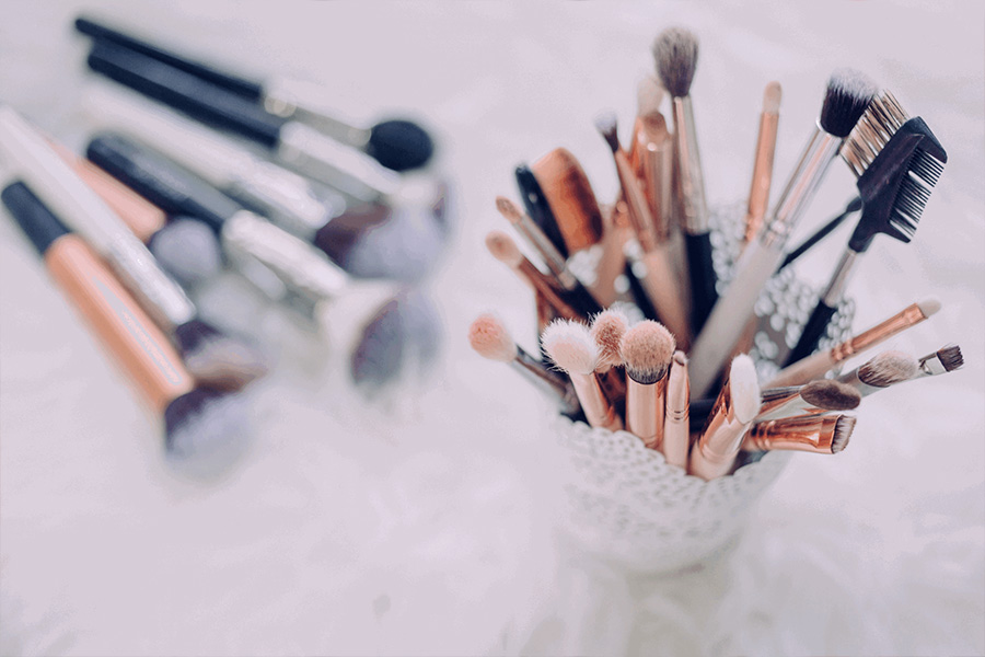 Makeup set of various brushes