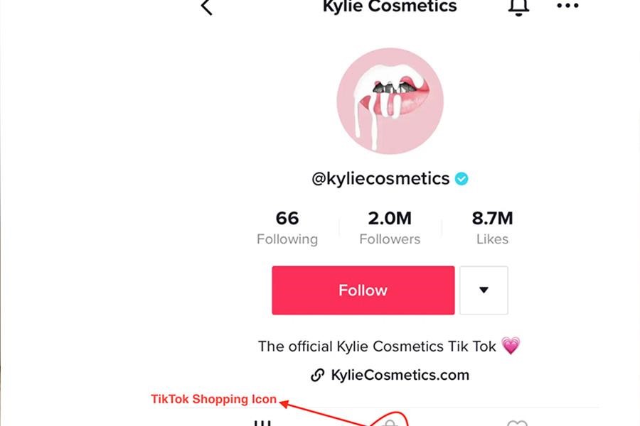 TikTok screenshot of Kylie cosmetics shopping icon