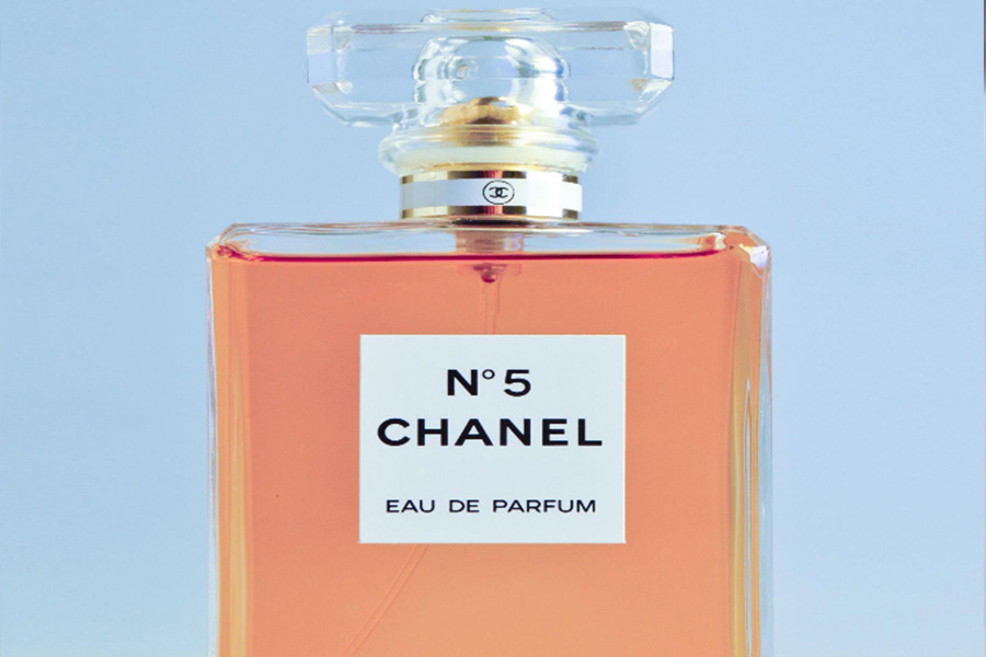 A Chanel perfume in a glass bottle