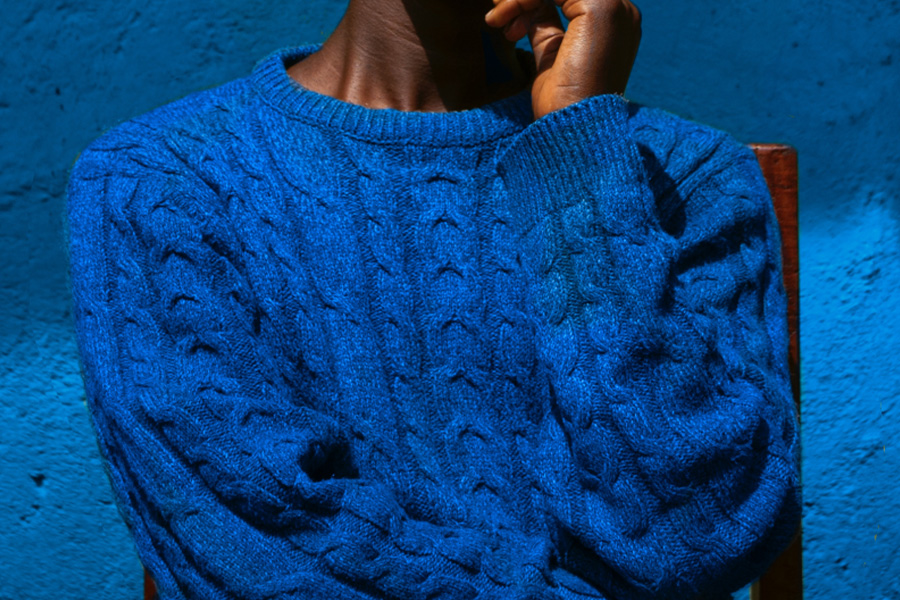 Blue cable-knit sweater for men