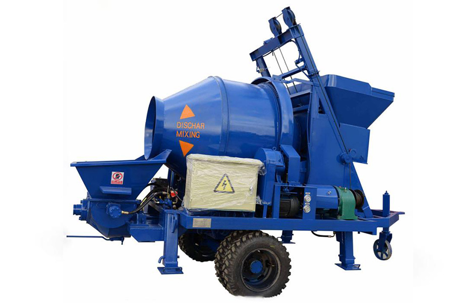 Blue concrete mixer with pump