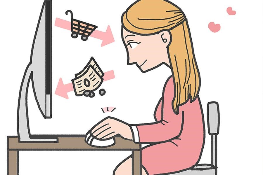 Illustration of online shopper buying goods via online channels