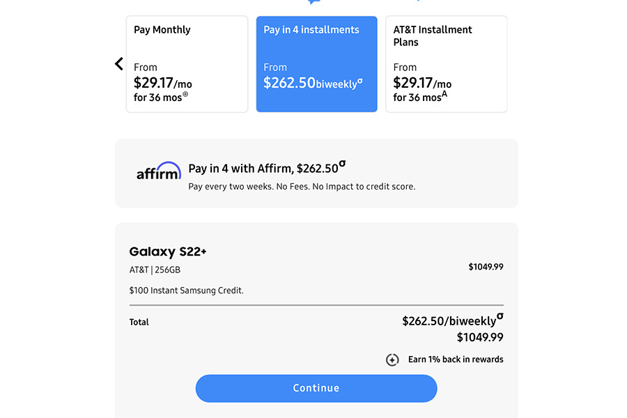 Image of an eCommerce payment app called Affirm