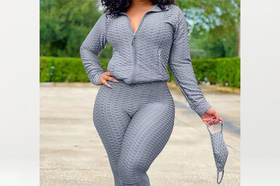 Lady in gray matching sportswear sets copy