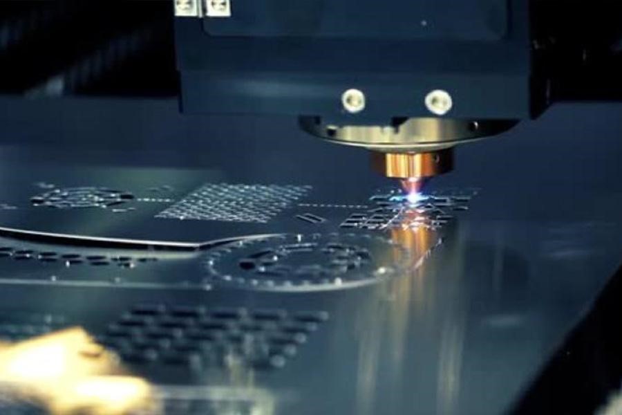 Laser metal cutting machine in action
