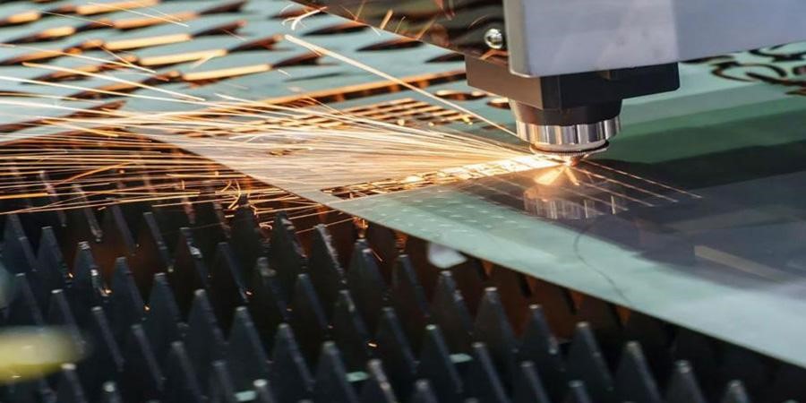 Laser metal cutting machine in action