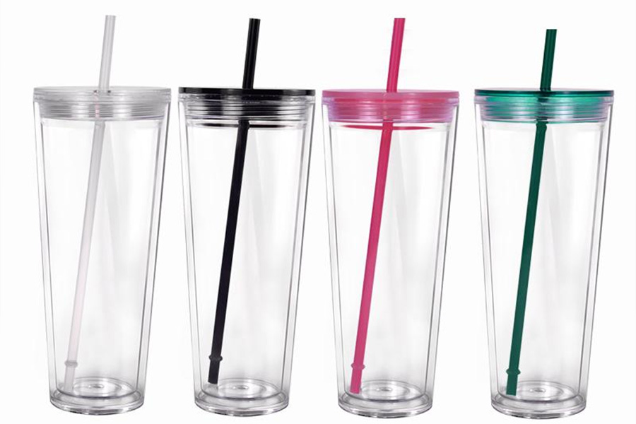 Selection of water mugs with straws