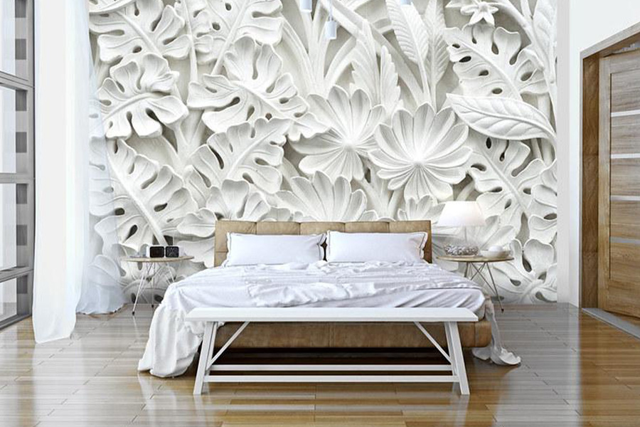 3D mural stones to design bedroom wall