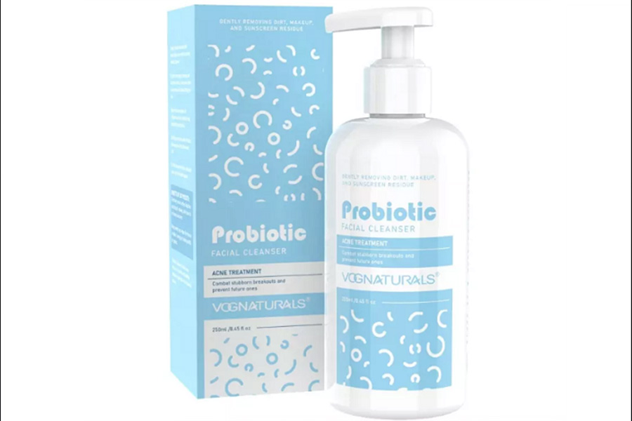 A bottle of probiotic facial cleanser and its box