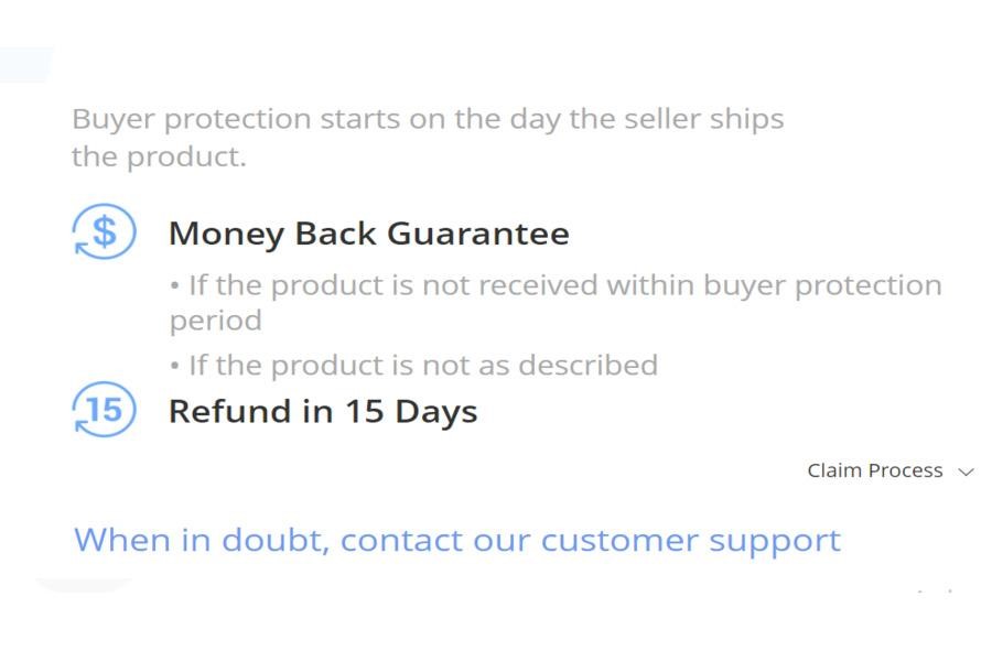 A screenshot of AliExpress buyer protection policies